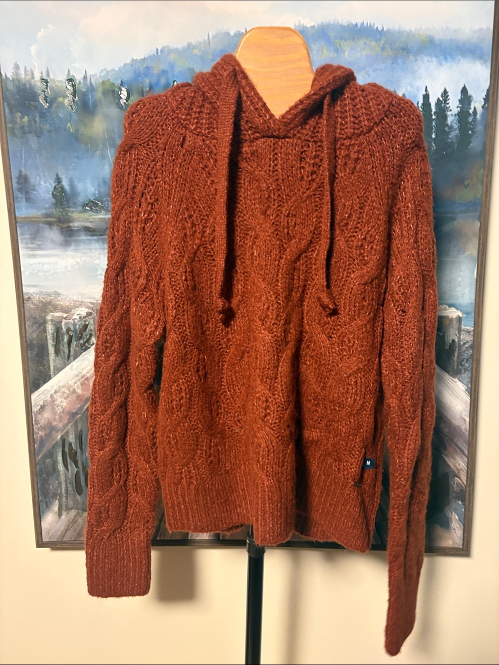 Abercrombie & Fitch Rust Cable Knit Hooded Turtleneck Sweater